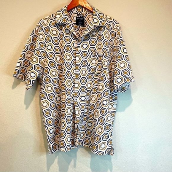 Trust Other - Trust Brown Geometric Print Linen/Rayon Blend Button Down